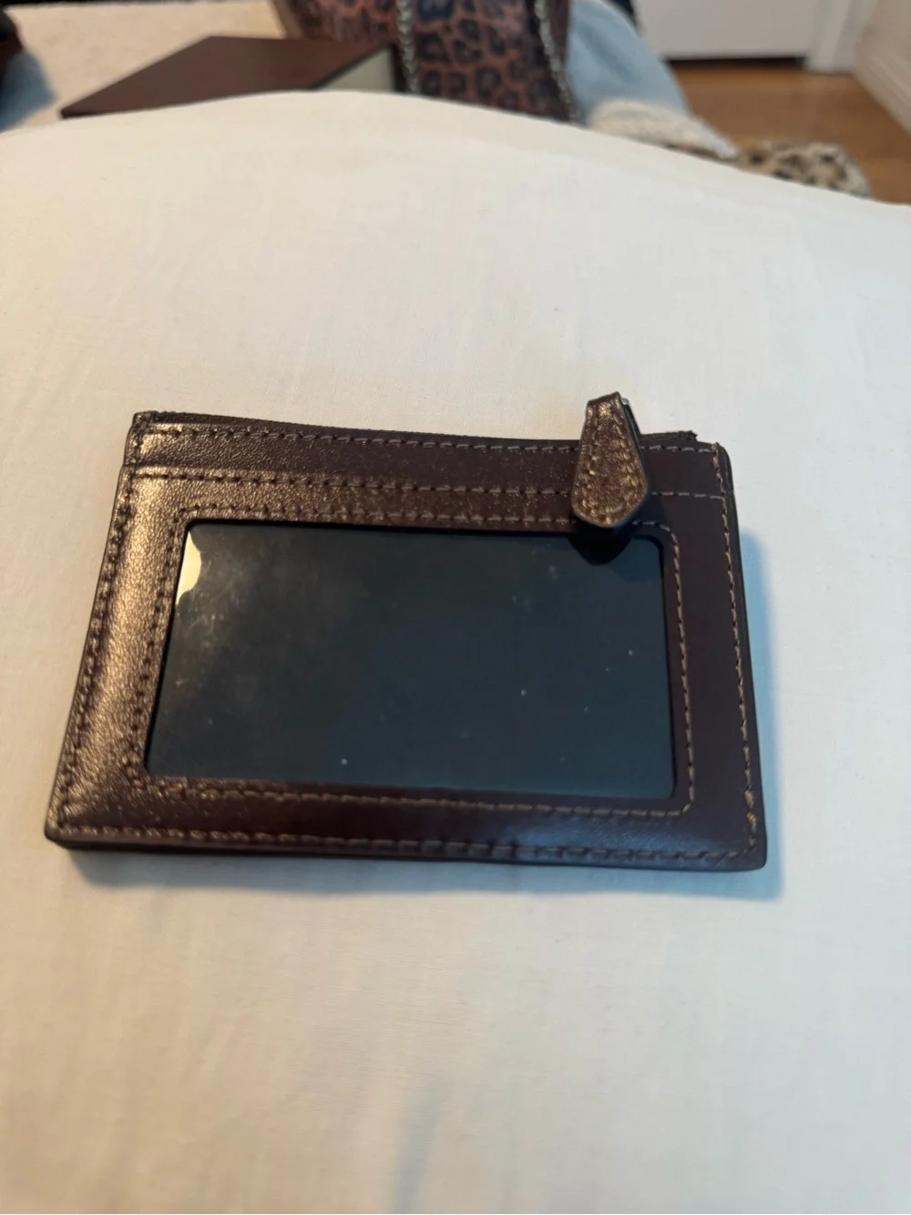 Coach Brown and Khaki Signature Zip Card Case